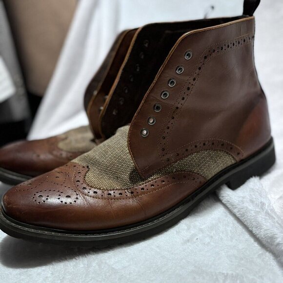 Paolo Vandini London‎ Brown Leather/Canvas Lace up Boots EU 45 US 13 UK 11 main image 6